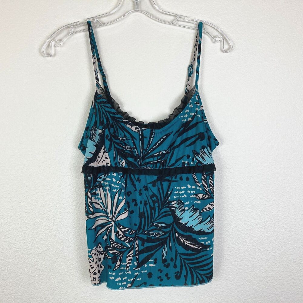 Secret Treasures Women's Babydoll Cami Top Size S Teal Black Tropical Strappy